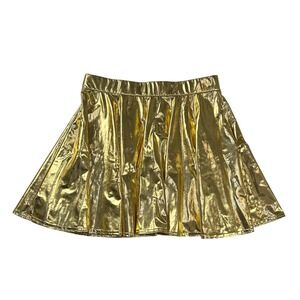 Gold Metallic Skater Skirt Shiny Liquid Mini Festival Costume Womens Medium